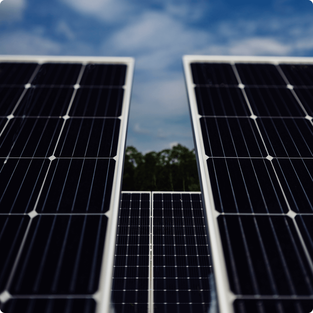 Several solar panels and blue sky